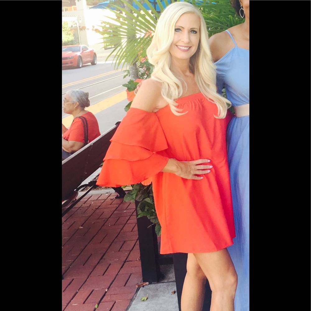 Red Boutique Dress with Ruffle Sleeves